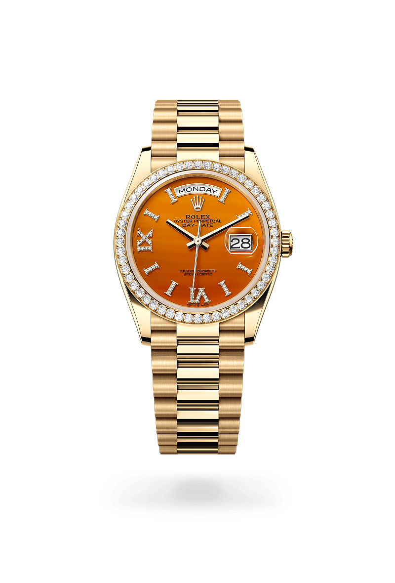 Rolex Day-Date 36, Oyster, 36 mm, oro amarillo y diamantes